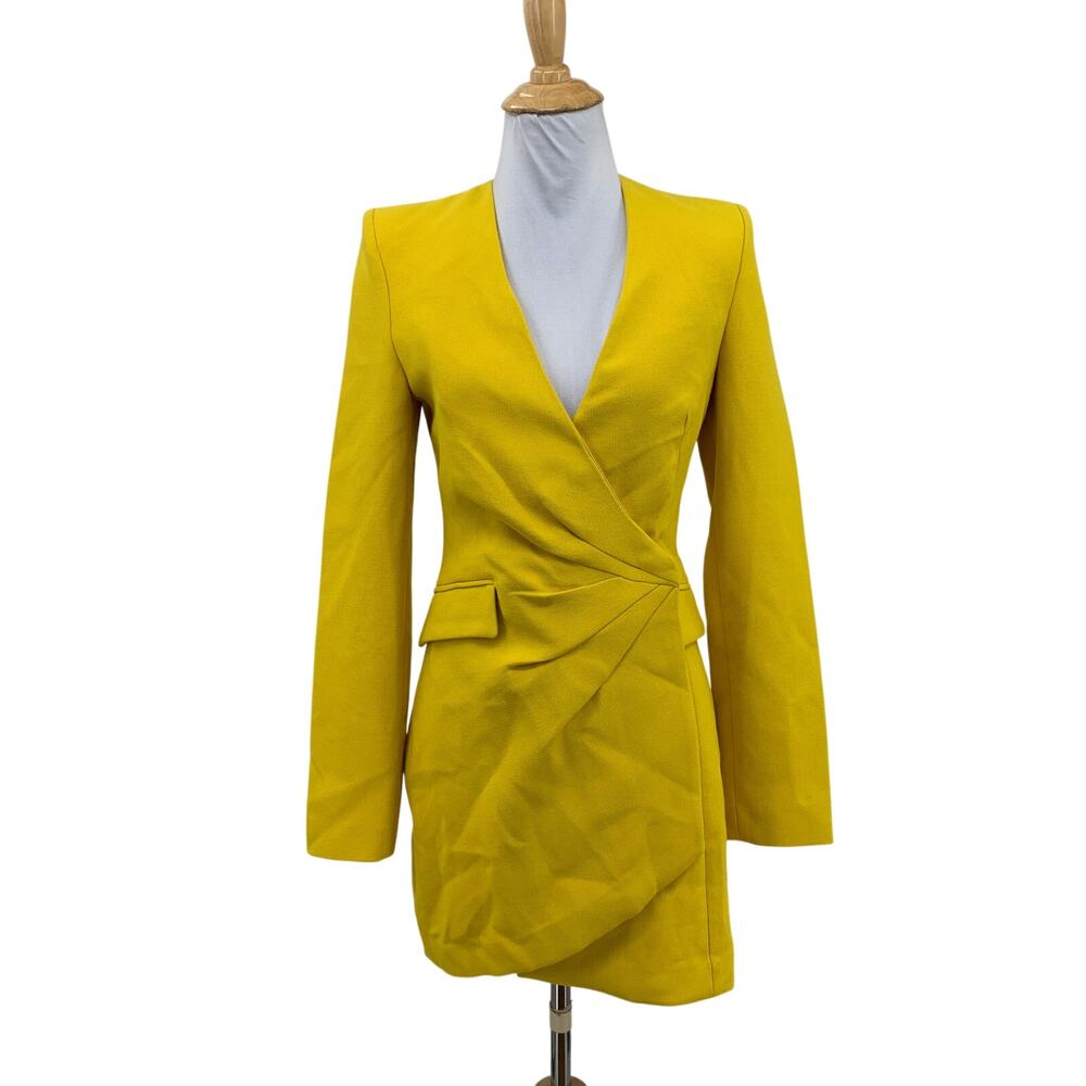 Zara Blazer Dress Womens XS Duckling Limited Edition Draped V Neck Shoulder Pads